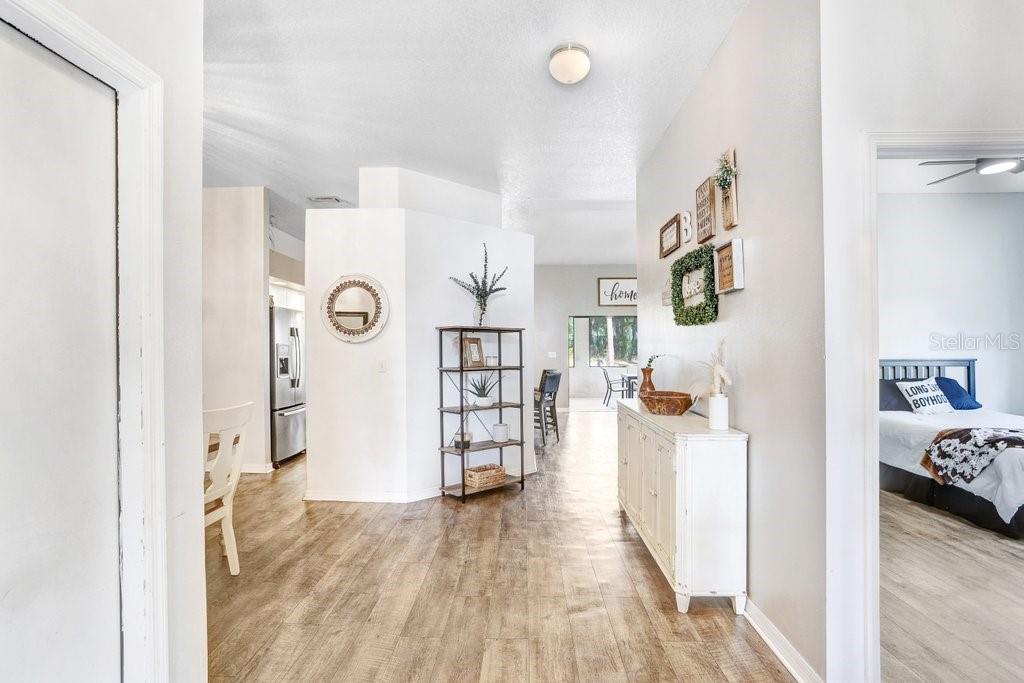 Foyer into kitchen and living area