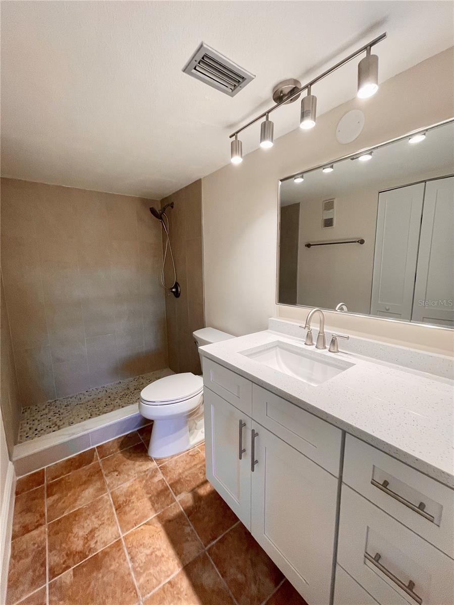 Beautiful updated bathroom includes brand new vanity with stunning granite counter tops, all new fixture and a brand new walk in shower!