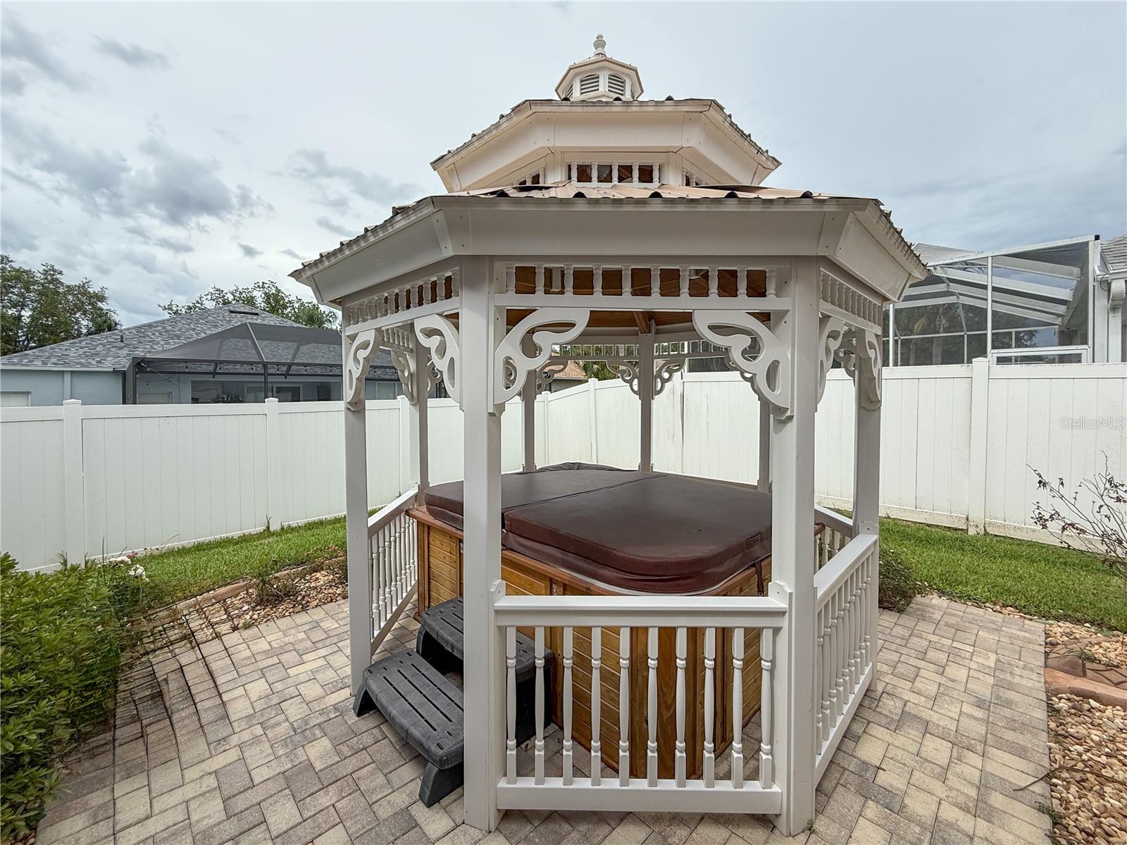 Gazebo with hot tub