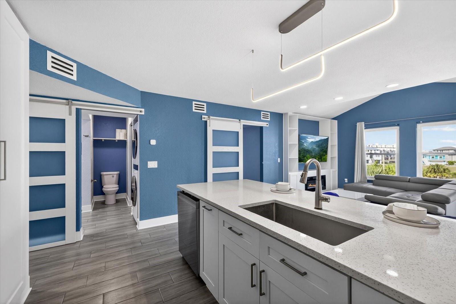 Kitchen into living room