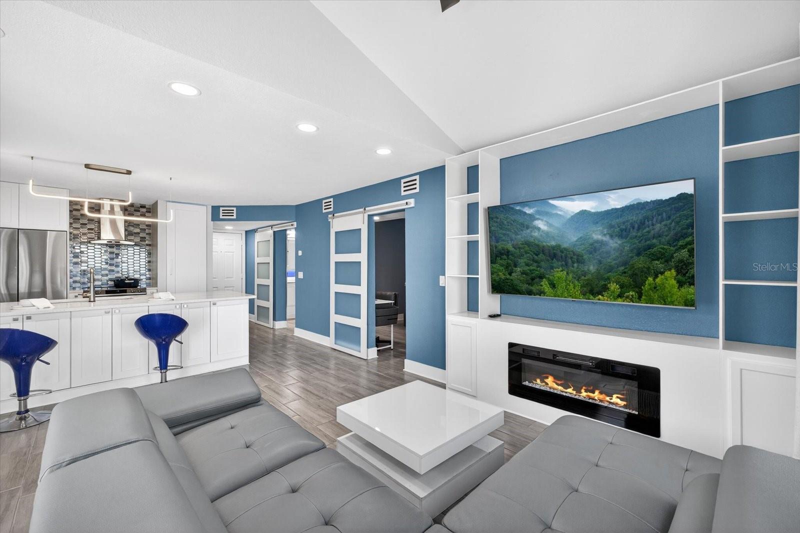 Living room with built in