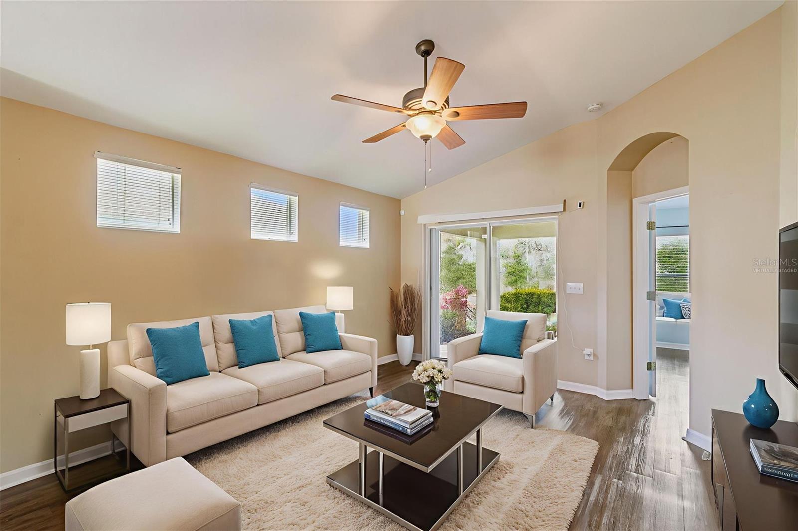 Great room is “virtually staged”