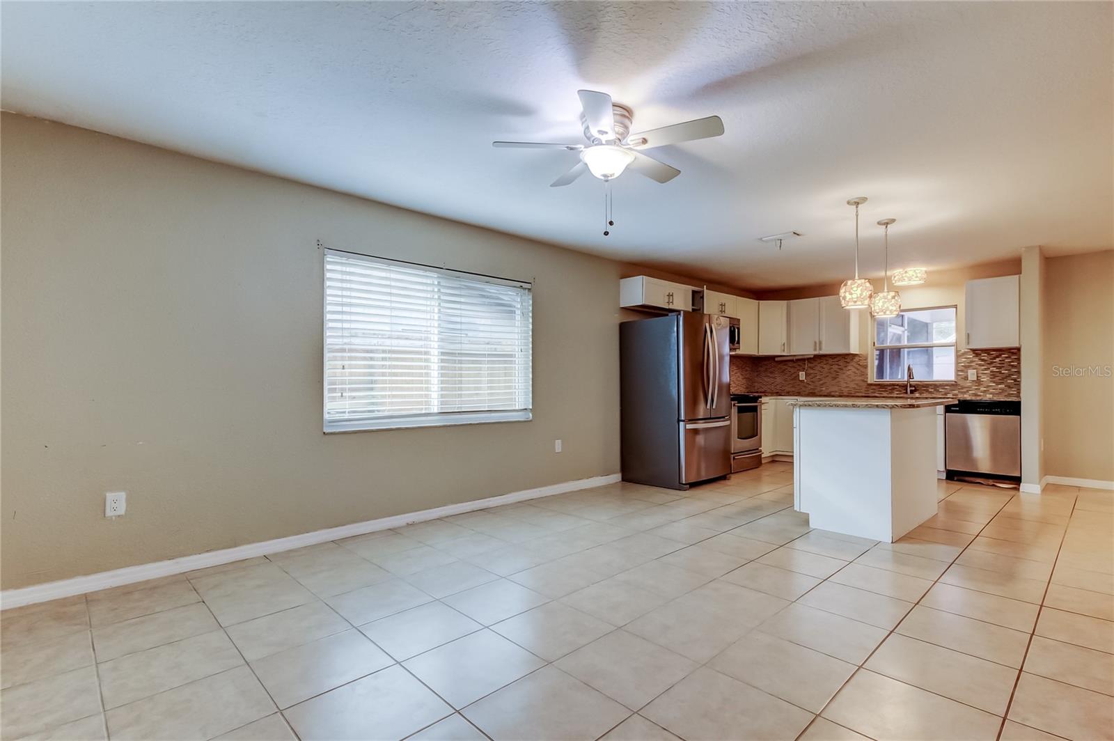 Family room looking towards kitchen.