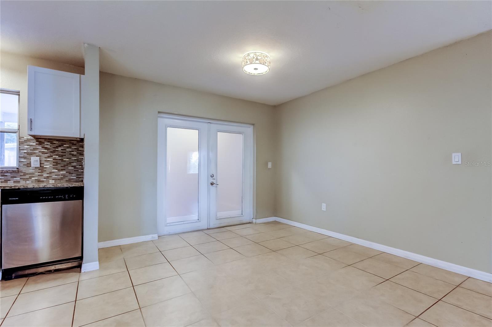 Dining room with french doors.