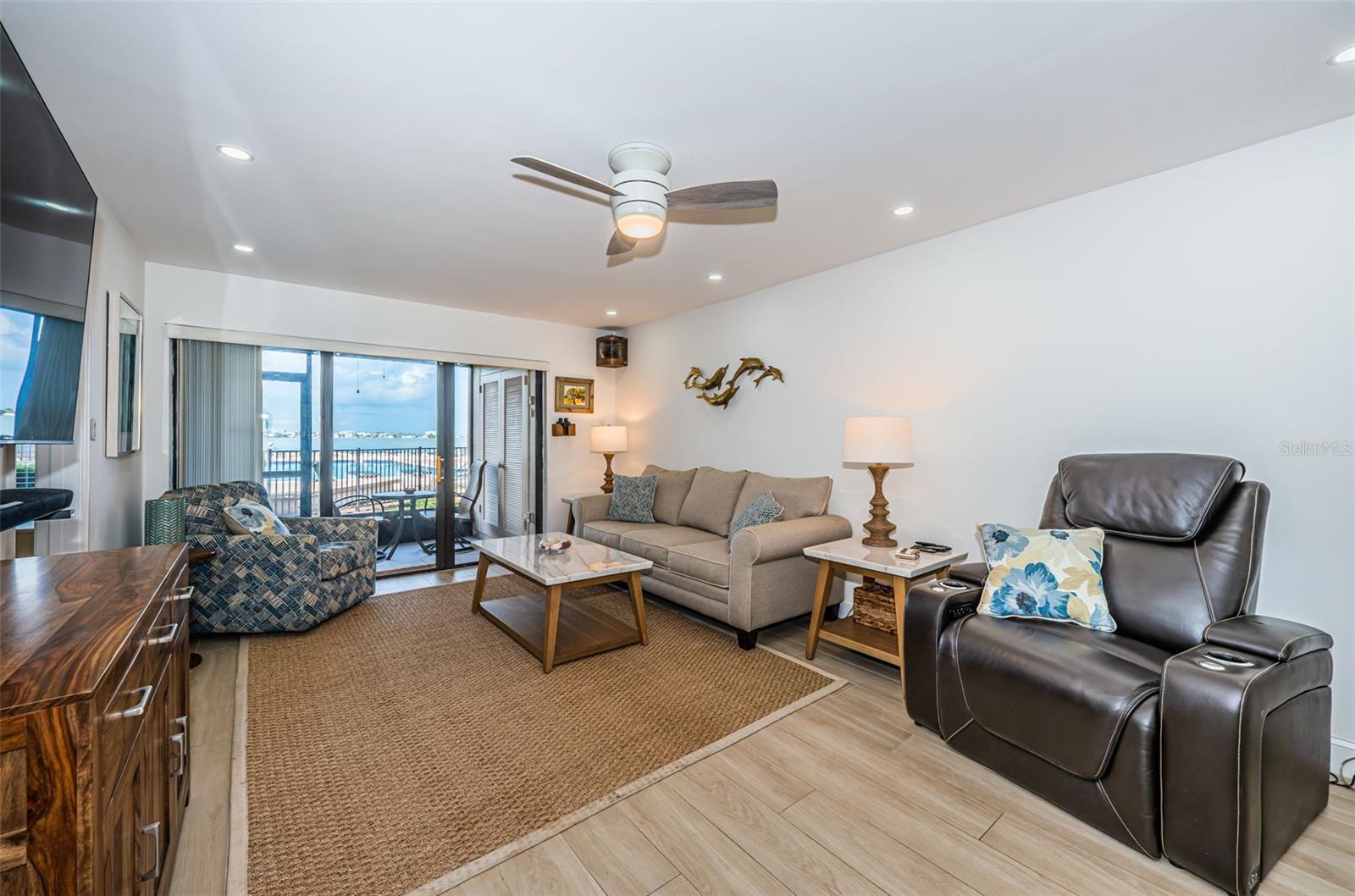 Main living area with view of Boca Ciega Bay