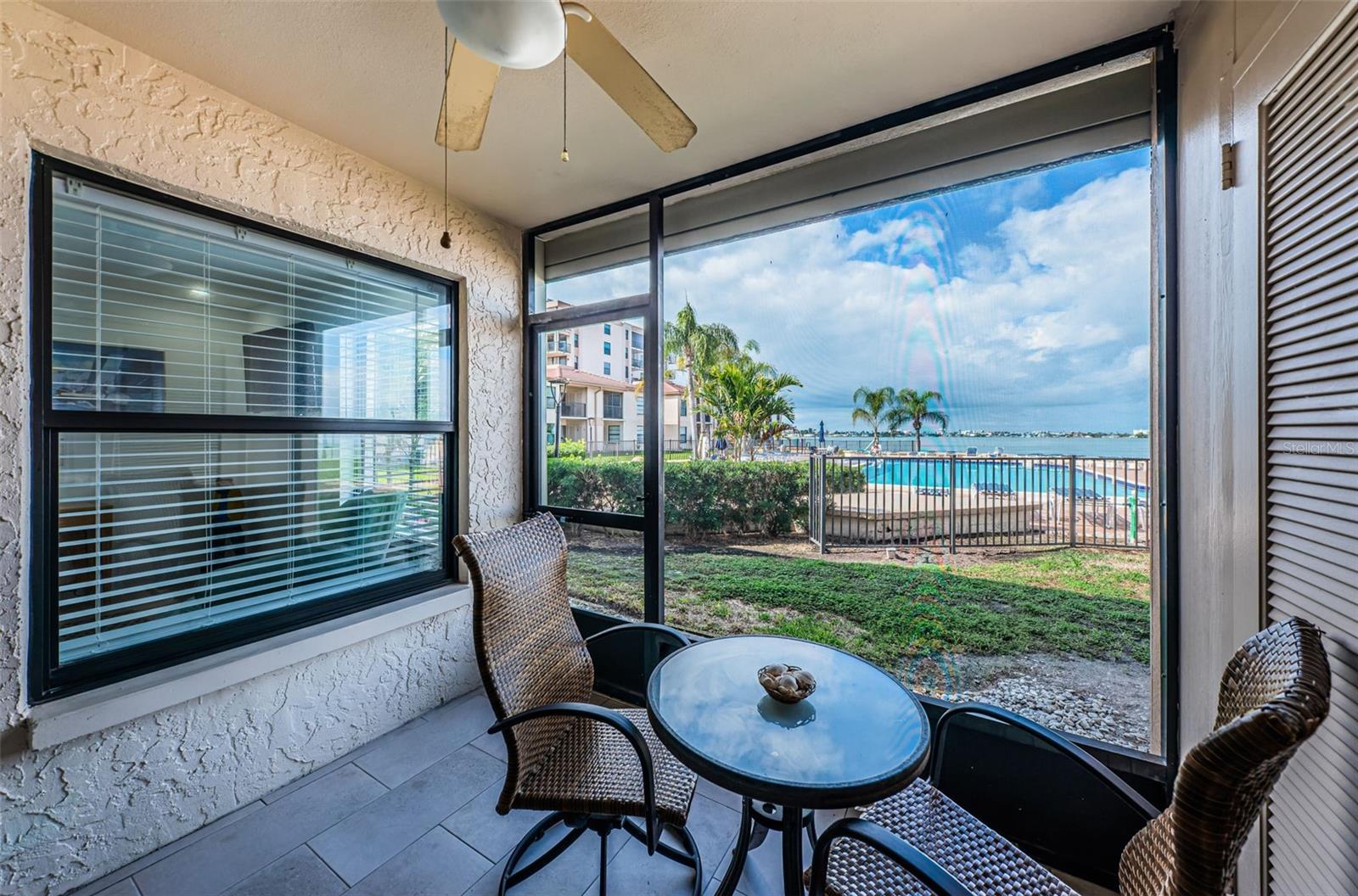 Patio has electric hurricane-rated solar screen, allowing enjoyment of the views even when closed