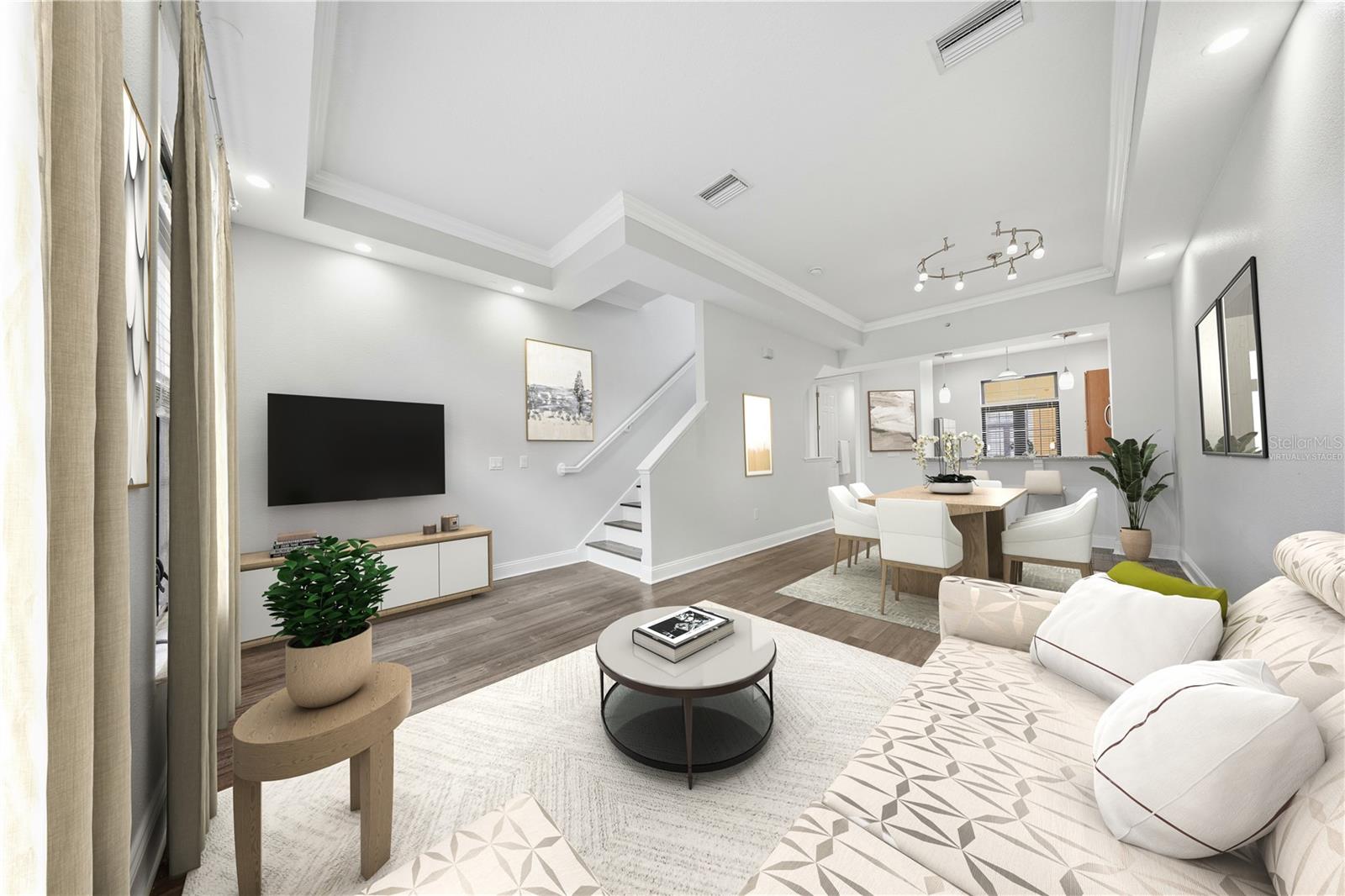 Living room into Dining/Kitchen Virtually Staged