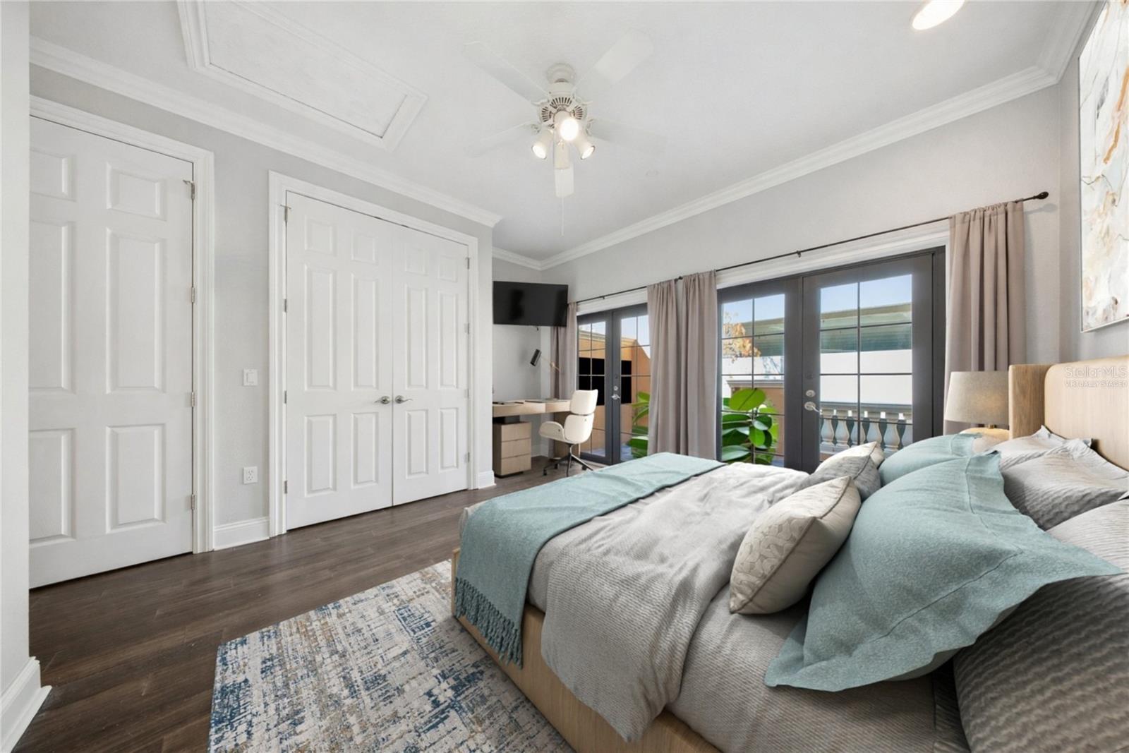 Primary Bedroom with Terrace Virtually Staged