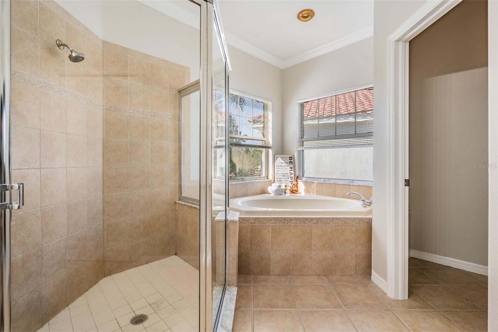 primary bath with tub and separate shower