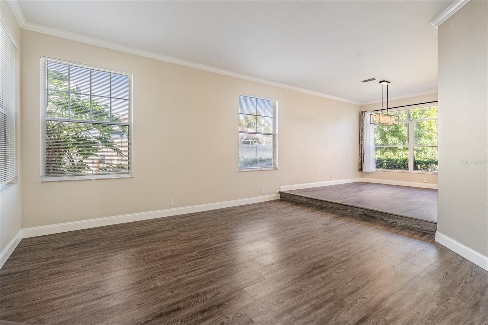 Living room and dining in the background