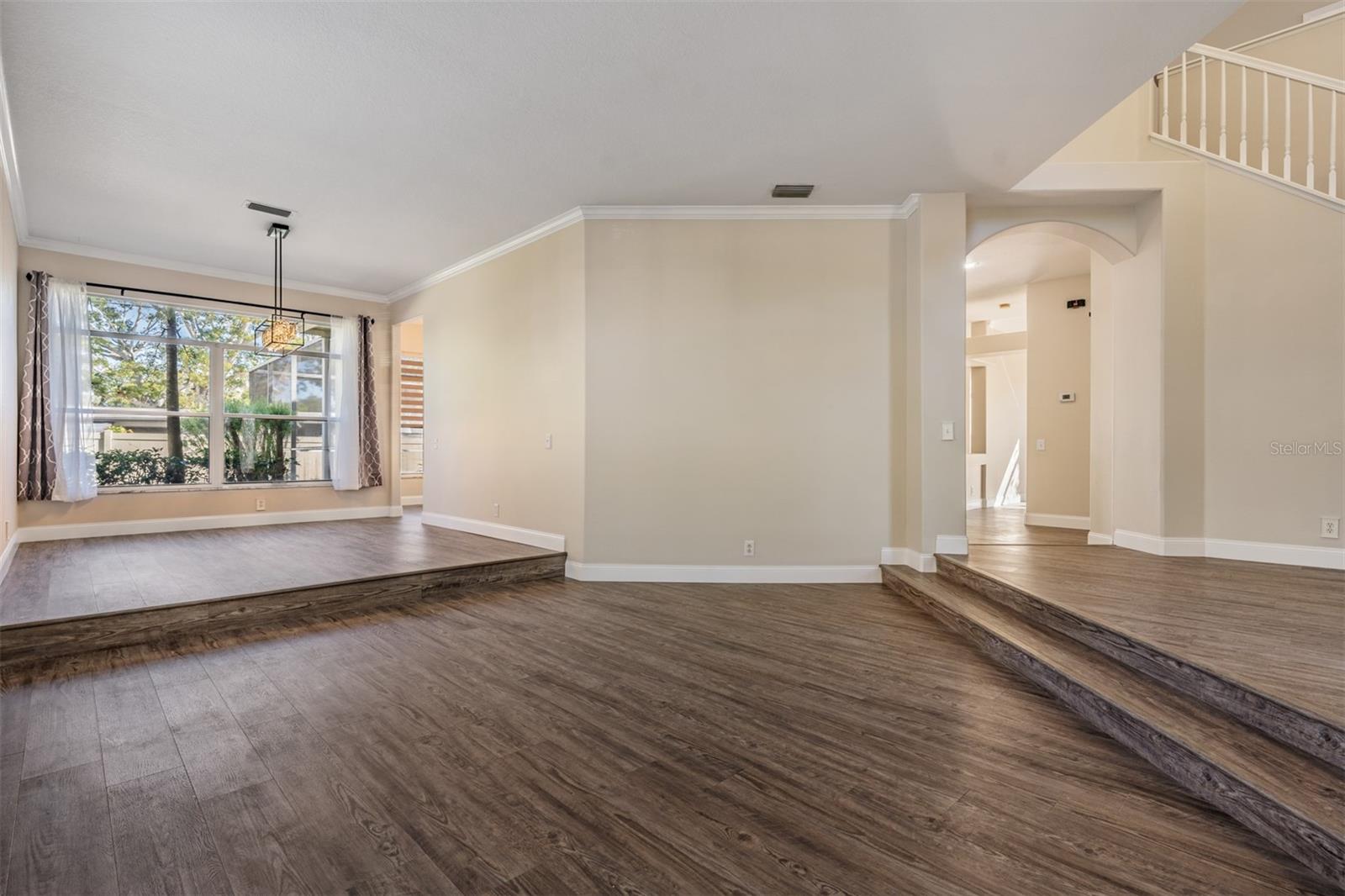 living room and dining in the background