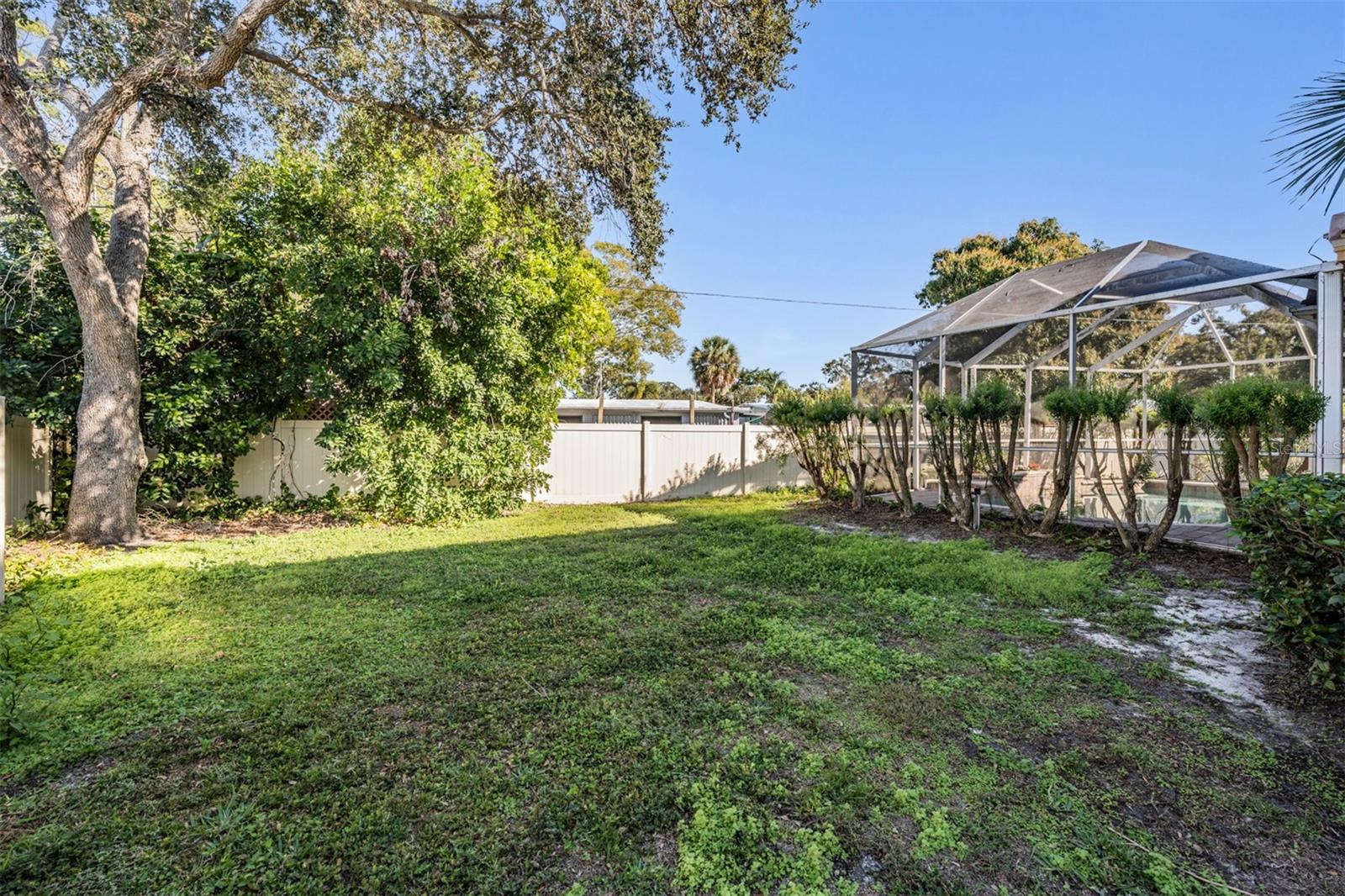 mostly fenced back yard