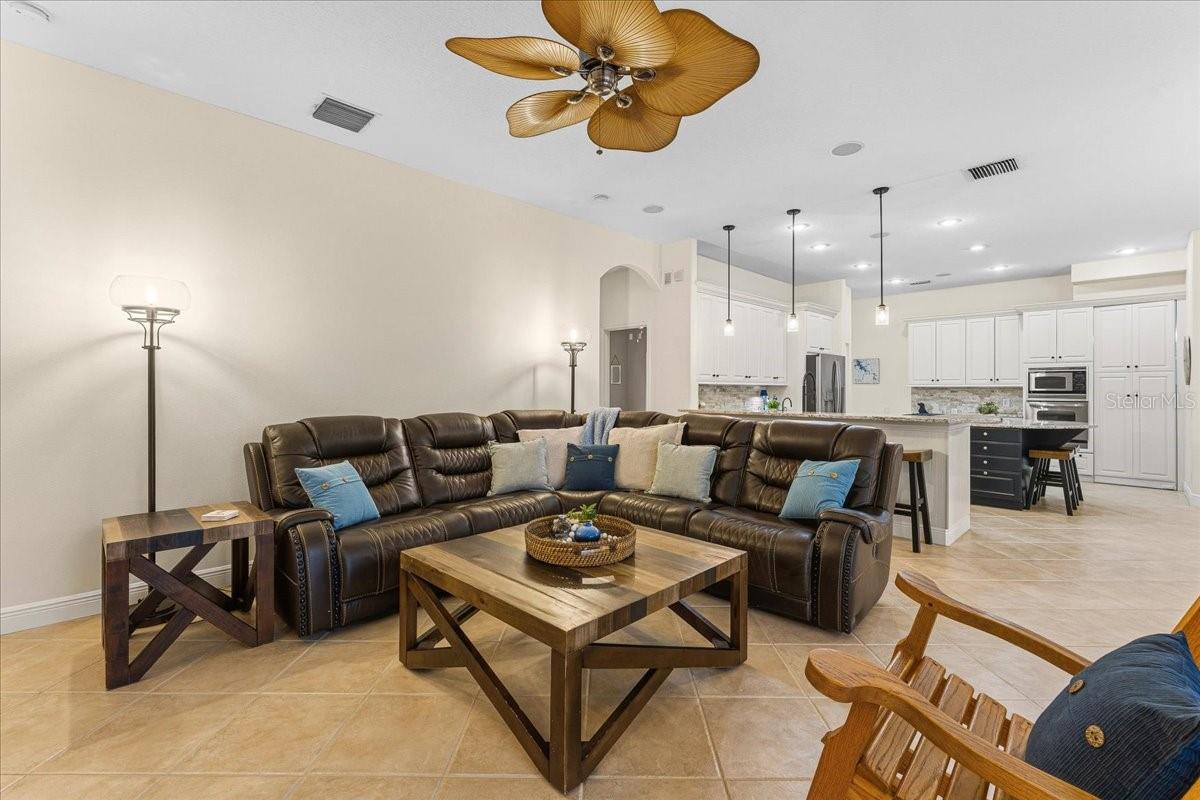 Family Room with ceiling fan