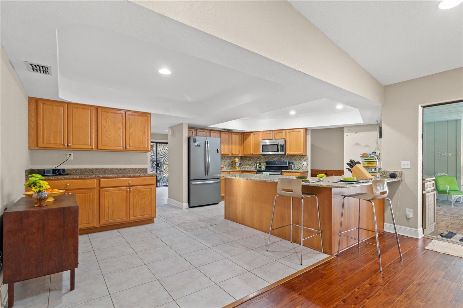 The dining areas right off the