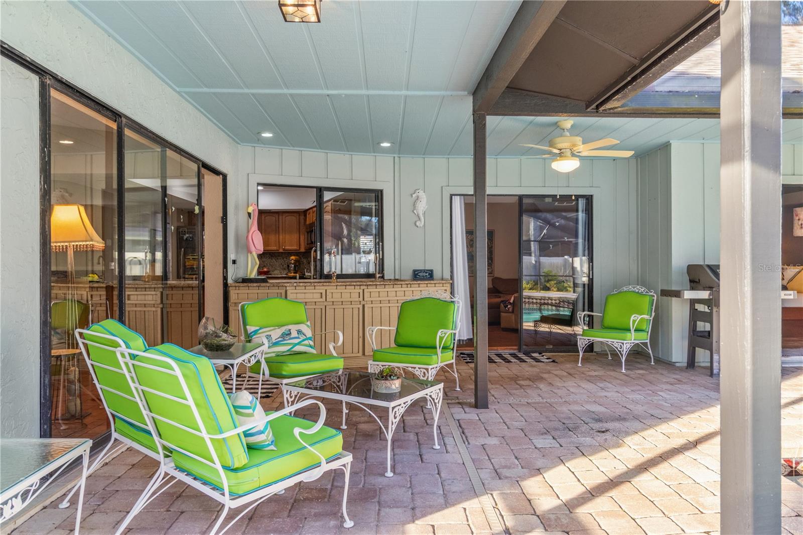 There is plenty of room to sit or entertain outside, regardless of weather.