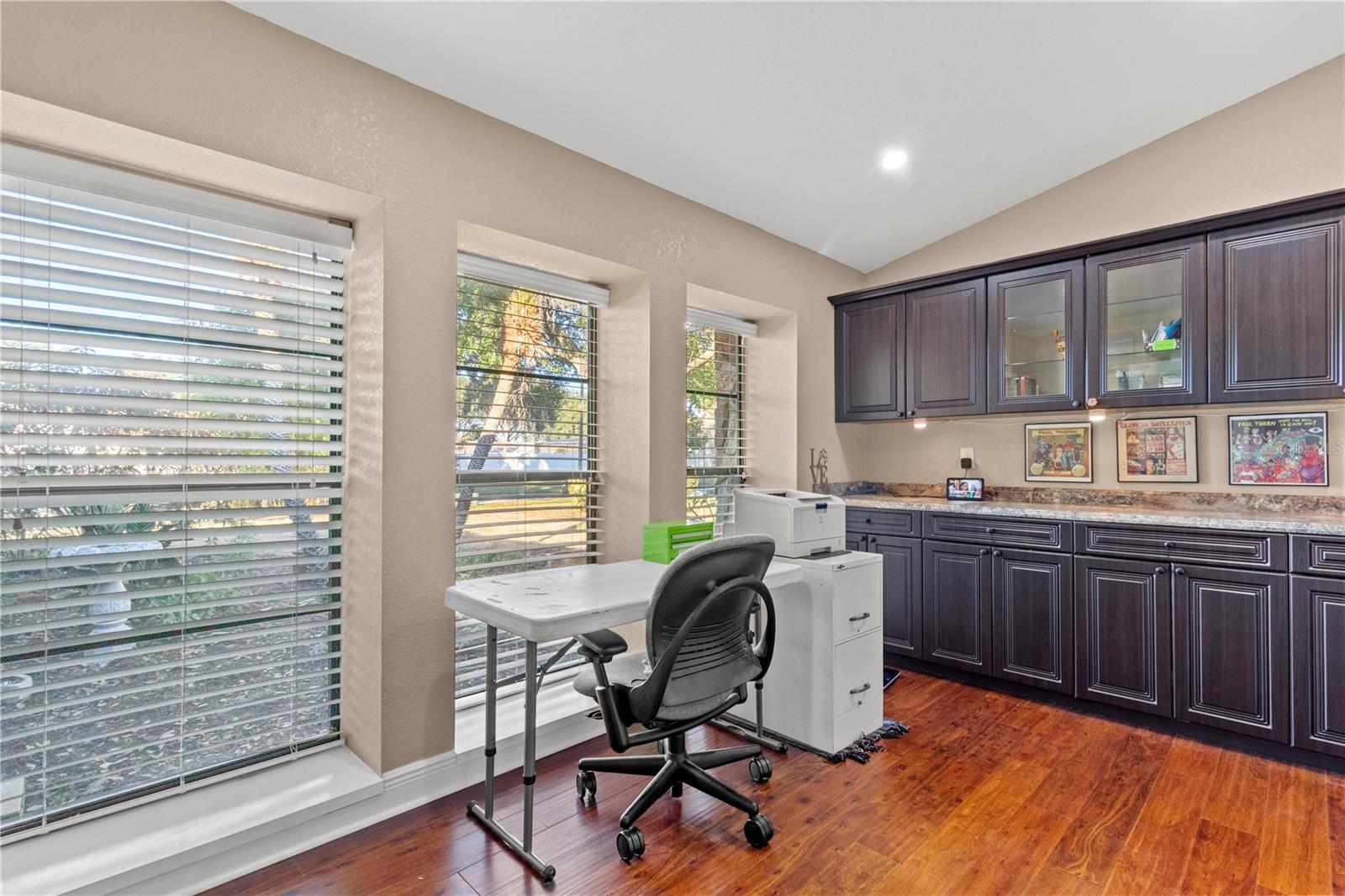 Office with wood floors