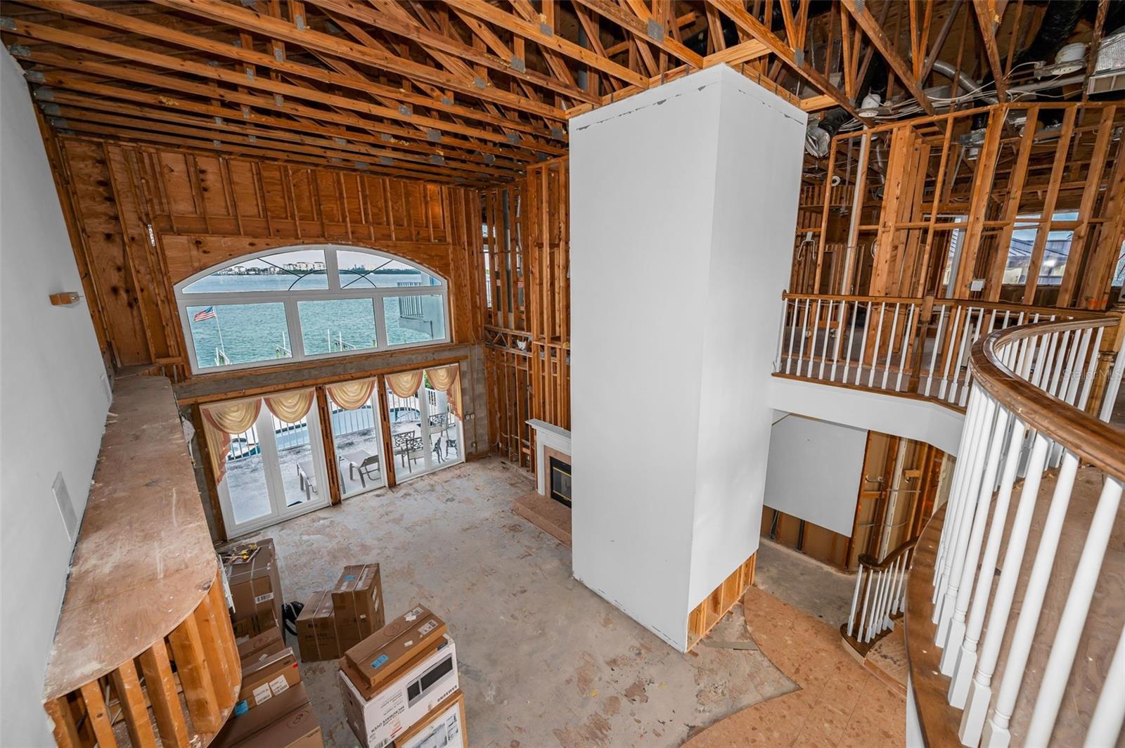 Loft area looking down to living area