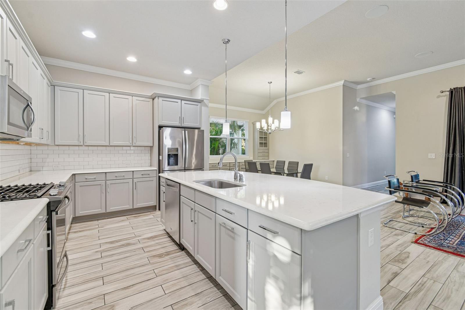 Kitchen looking into dining area