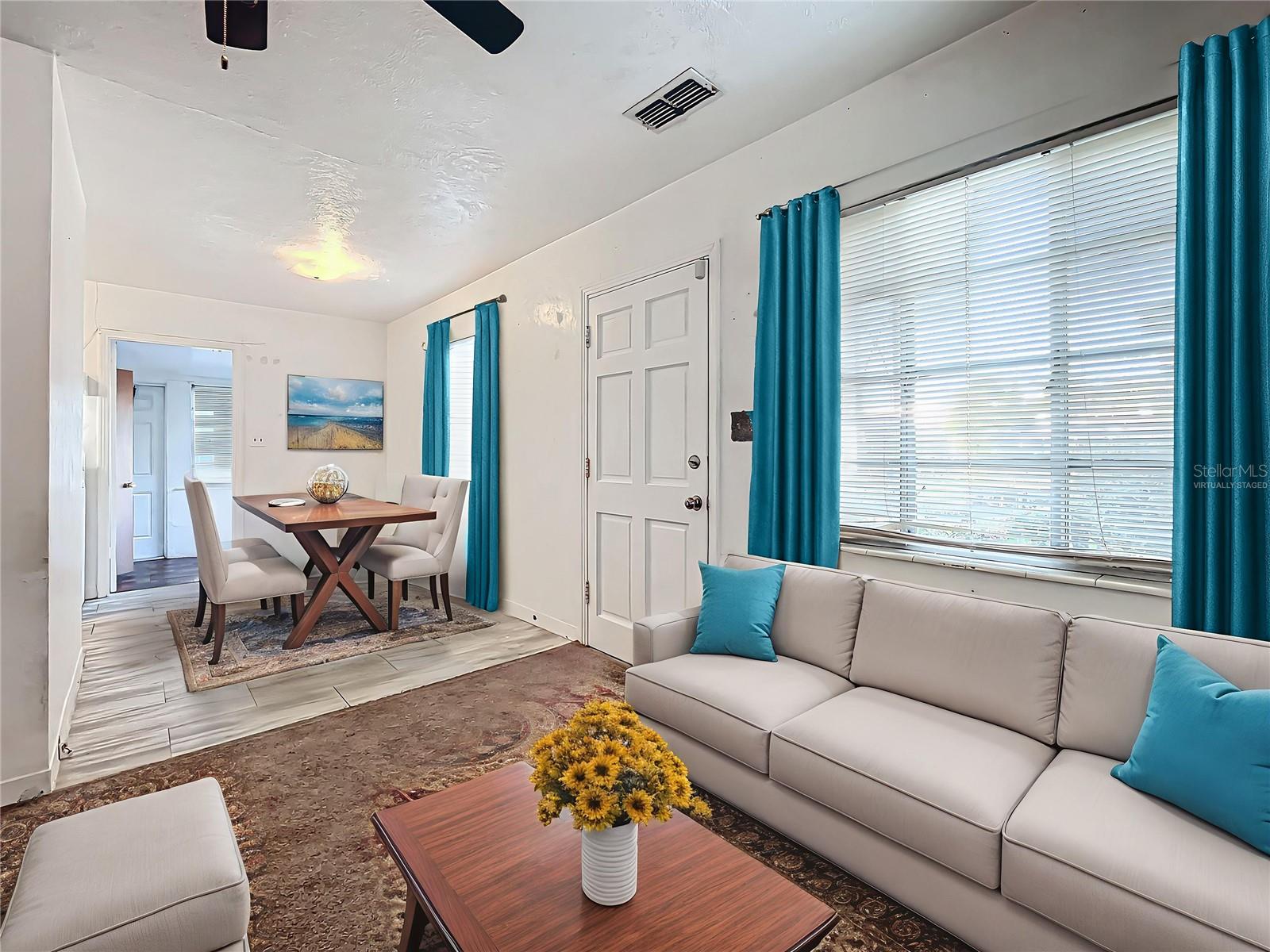 Virtually staged Living and Dining Room