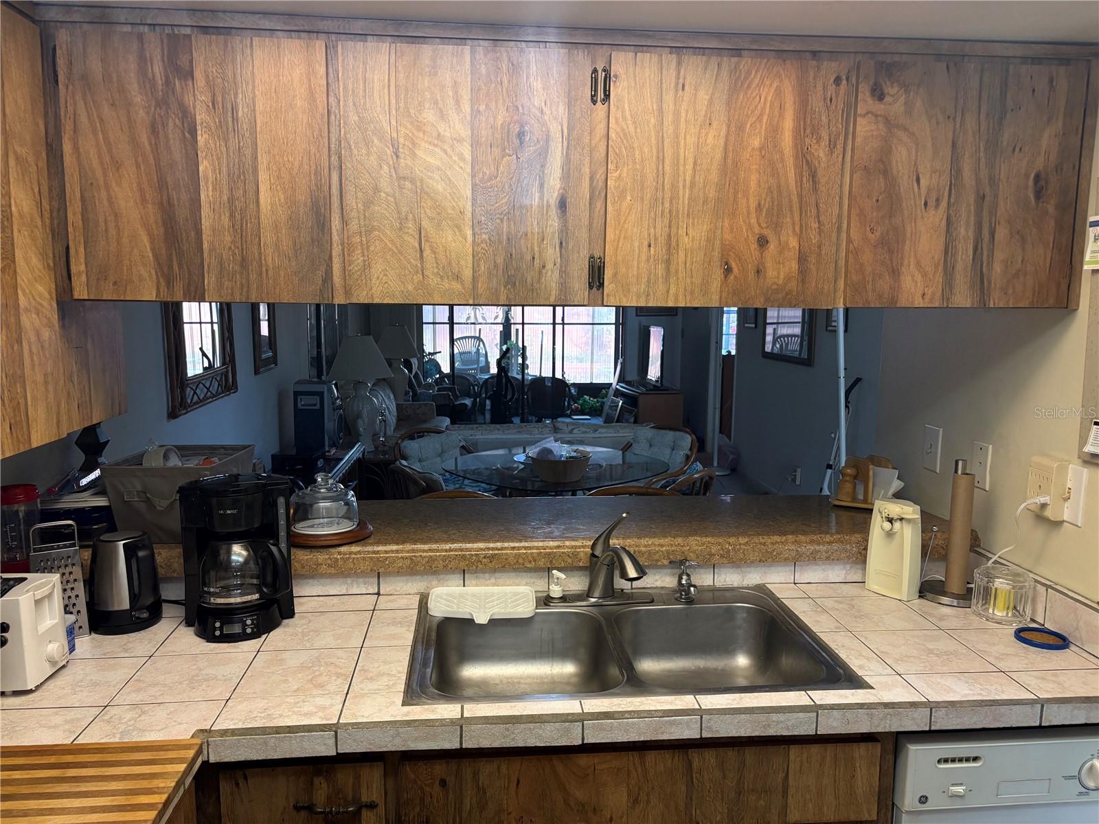 Kitchen looking into dining/living room.