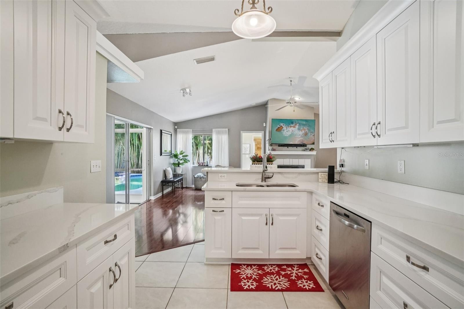 Kitchen (View Toward Living Area) – The extended countertop with integrated sink provides generous prep space and overlooks the main living area, enhancing the open-concept layout and everyday functionality.