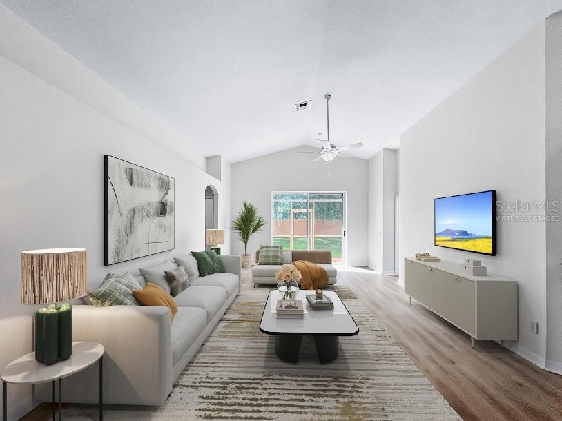 Great room “virtually staged”