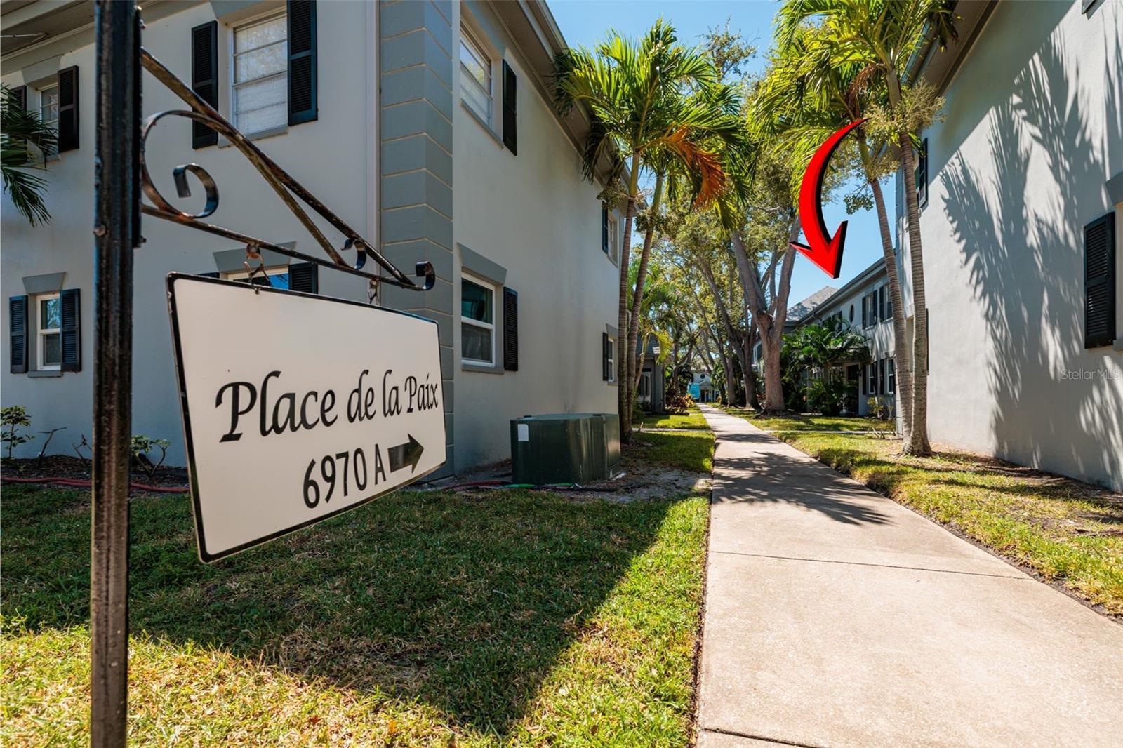Community sidewalks & unit is 1 bldg away from the clubhouse.