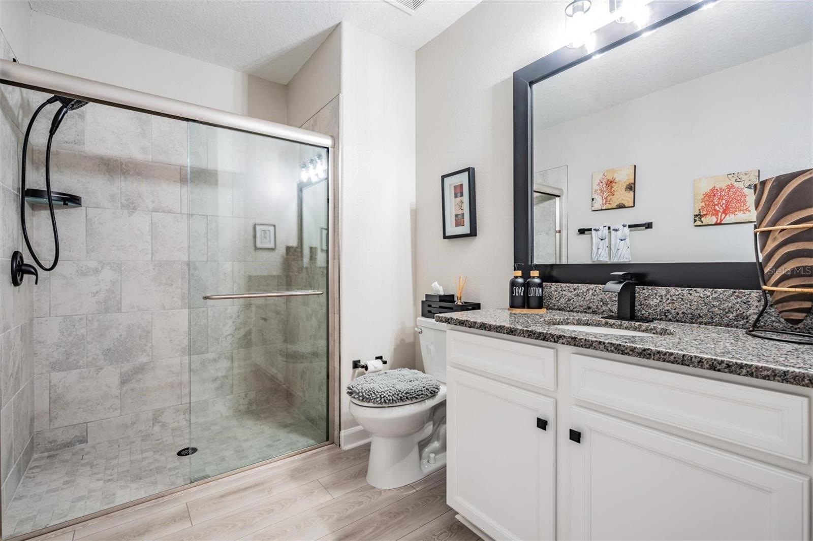 Guest bath w/upgraded fixtures and framed mirror