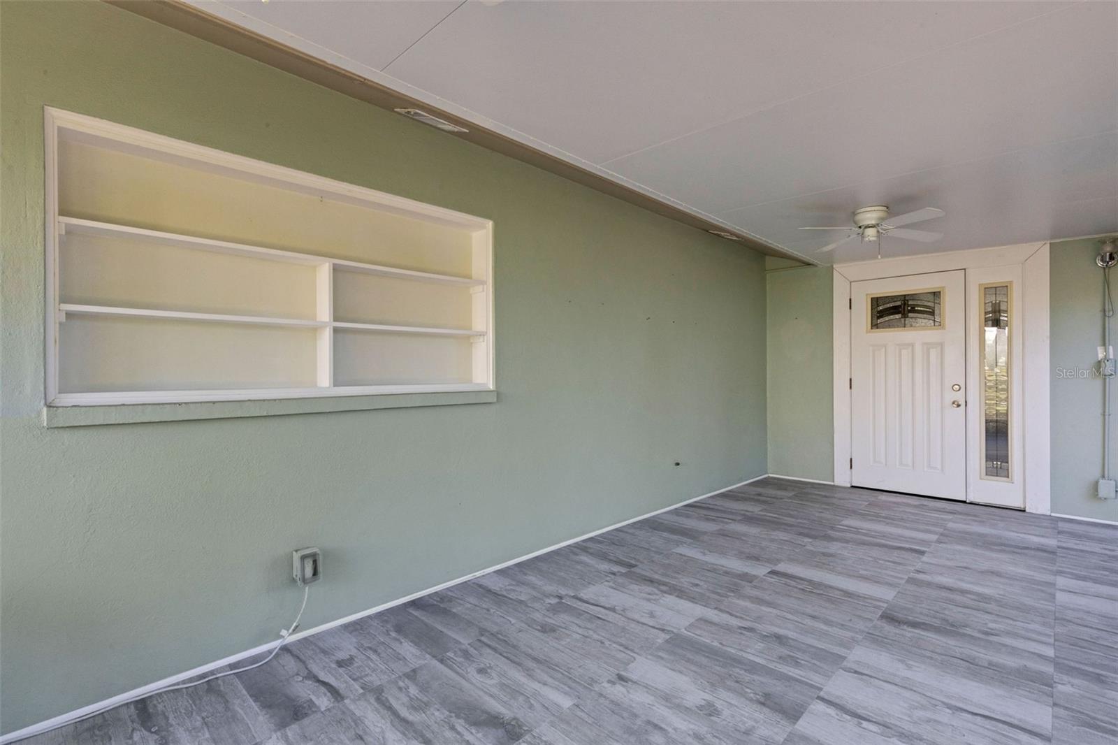 Ceramic tile and built in bookcase