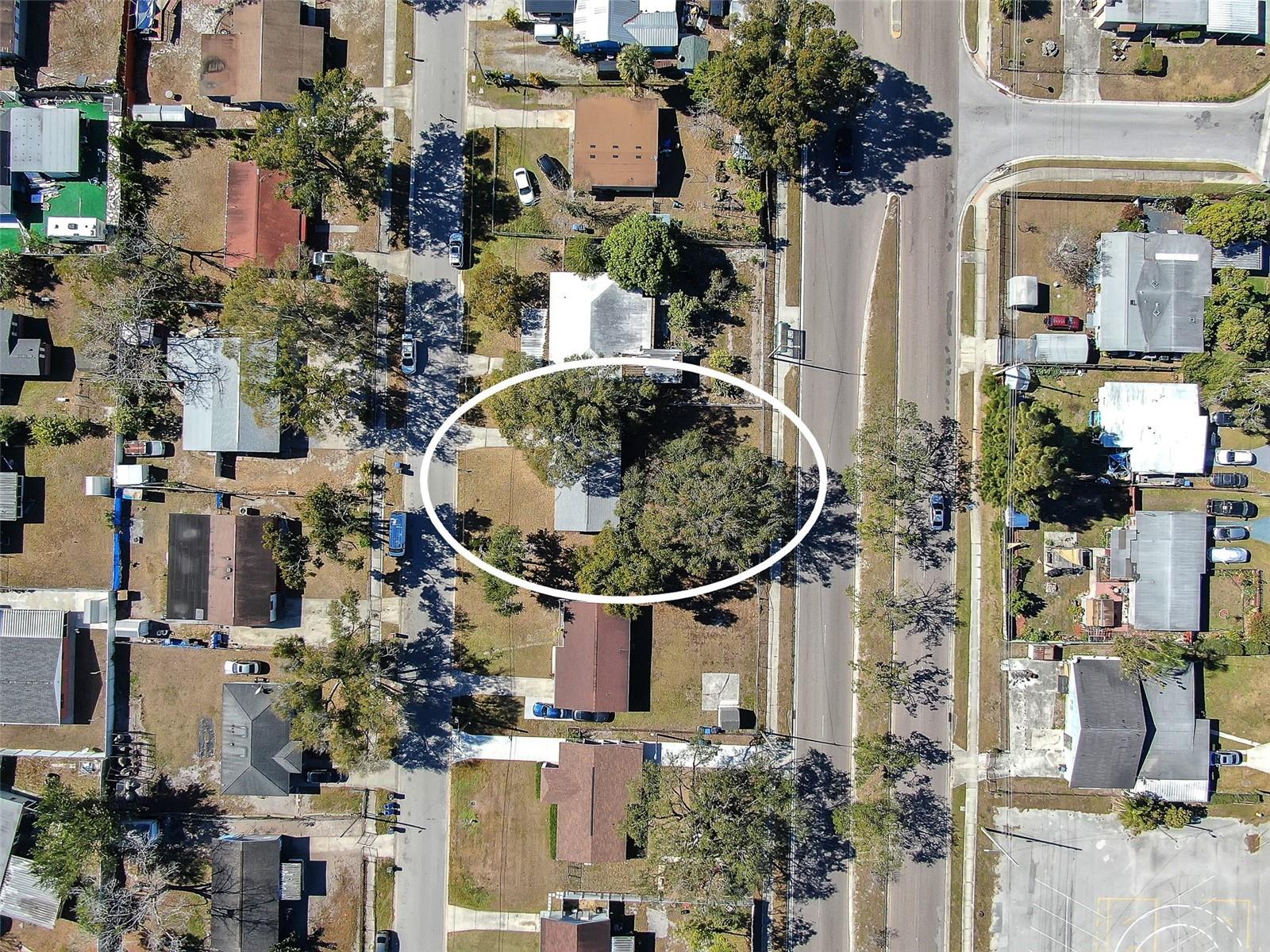 Aerial view of neighborhood.