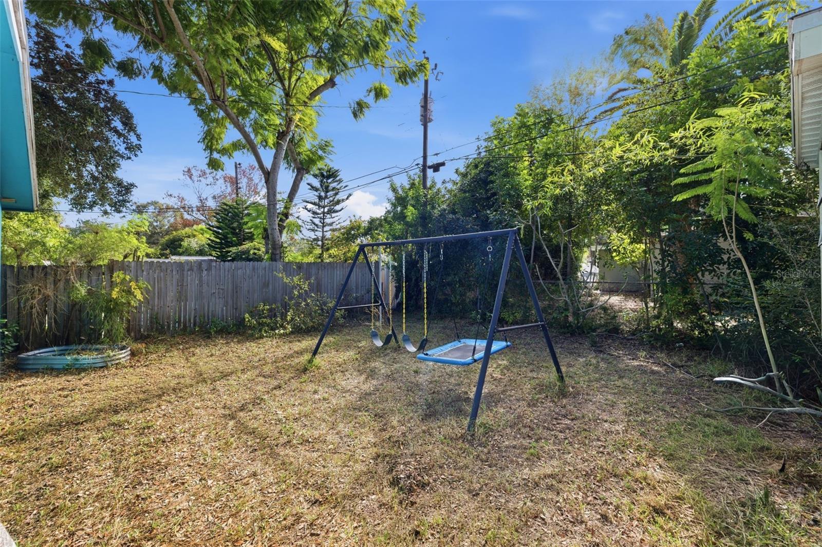 Private fenced backyard