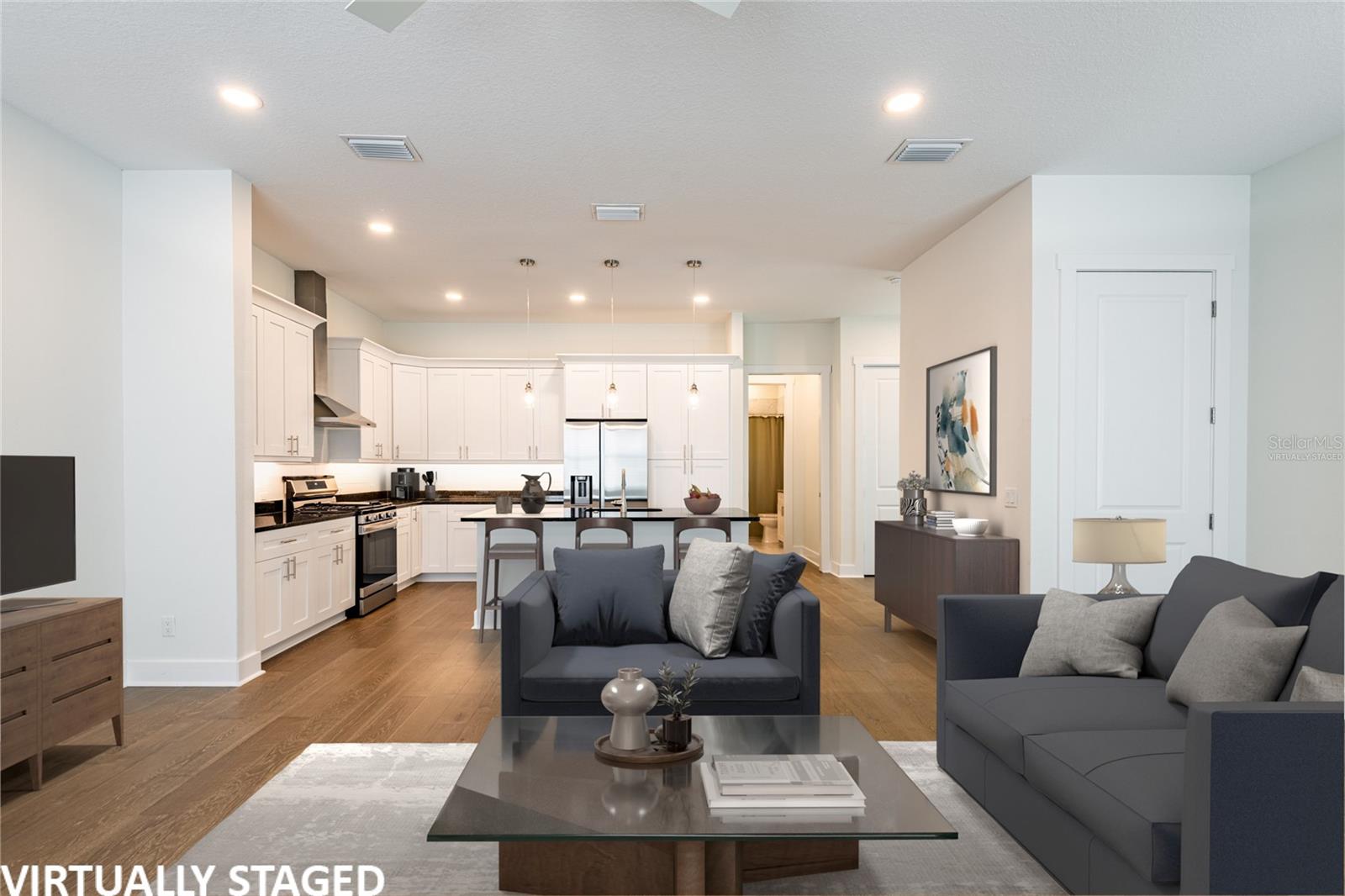 Virtually staged family room
