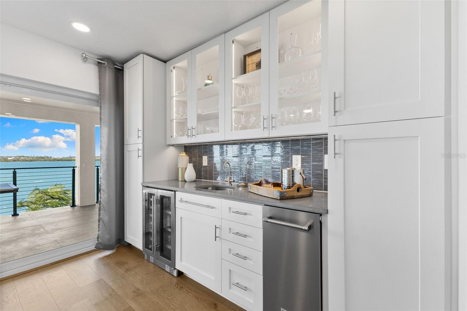 Custom Wet Bar Area with Water Views