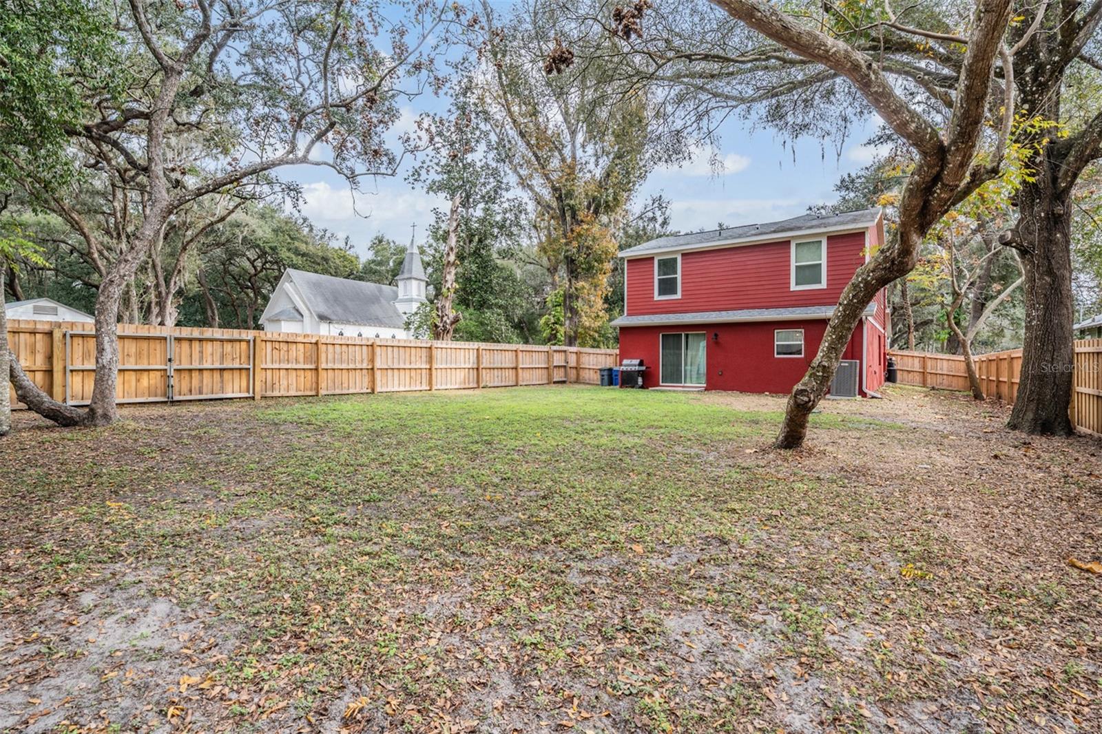 Private fenced backyard