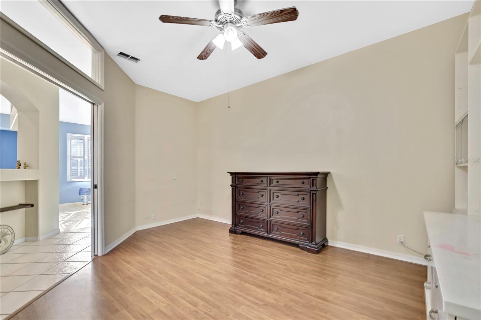 Pocket doors allow privacy if the room is used as a sleeping area or quiet if desired as an office.