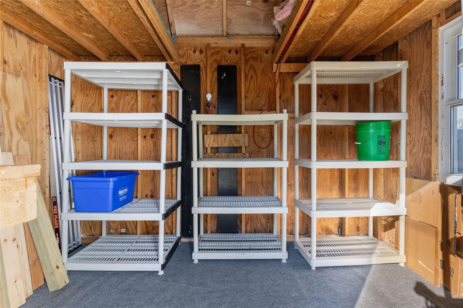 Storage shed with electric and ample storage