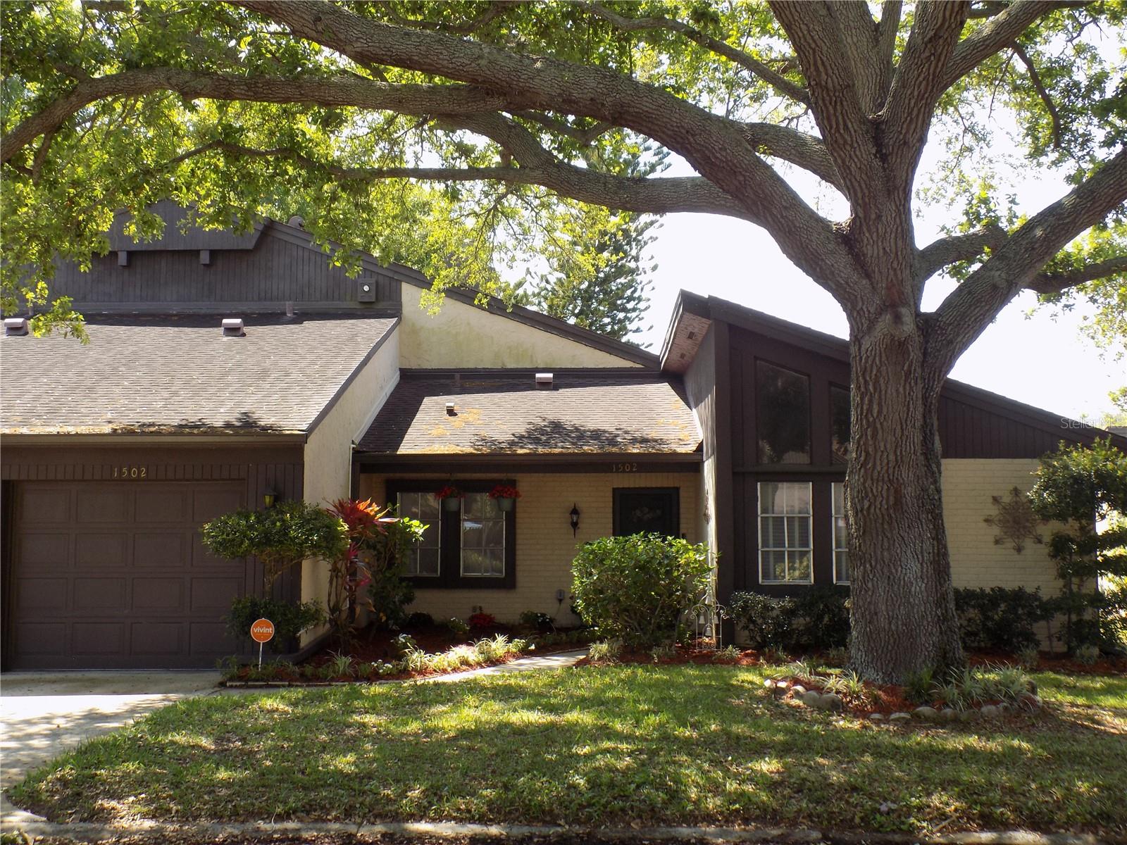 Front with magnificent oak tree