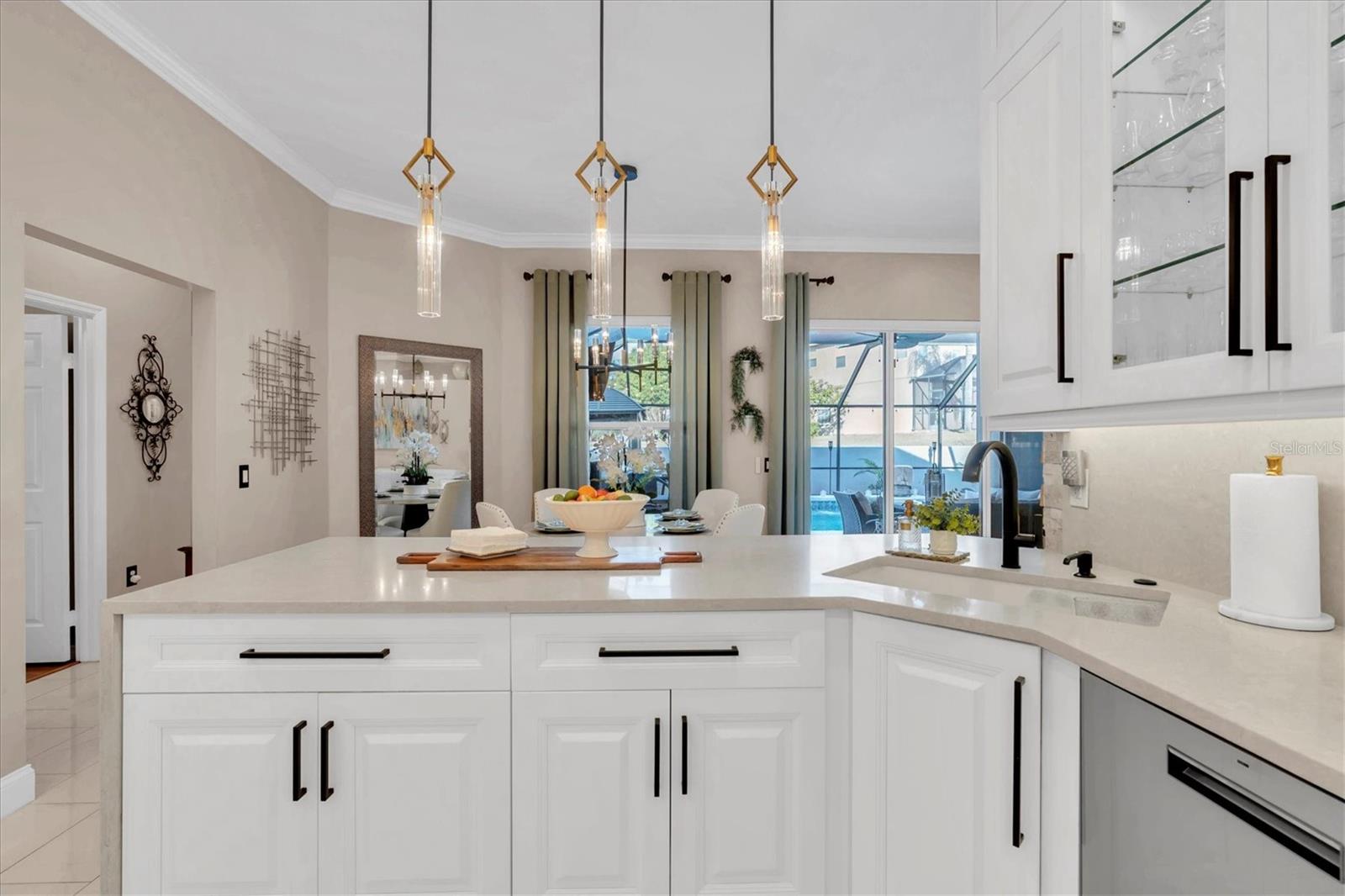 Custom Kitchen with Island and Lighting