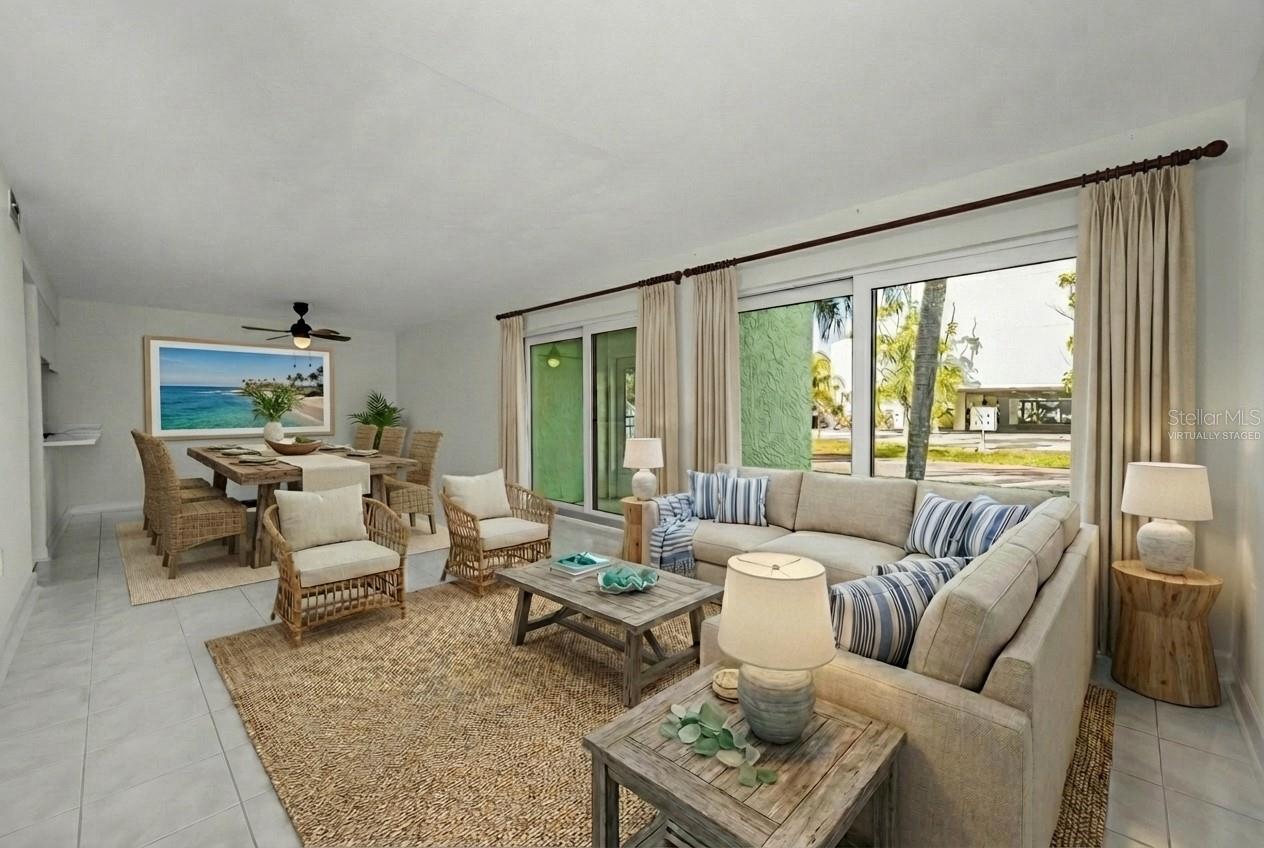 Virtually Staged Living & Dining Area