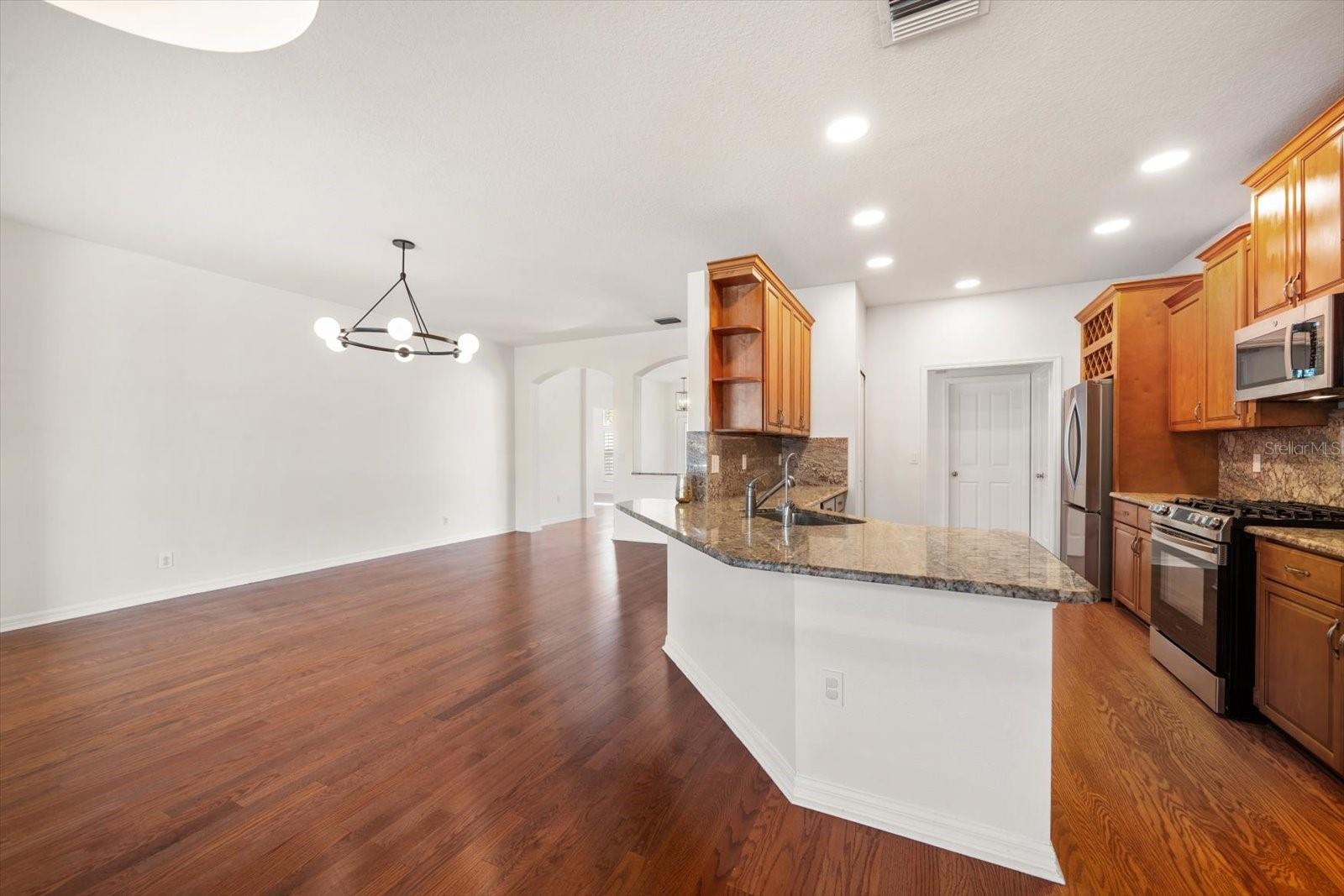 Eat in space off kitchen view towards family room