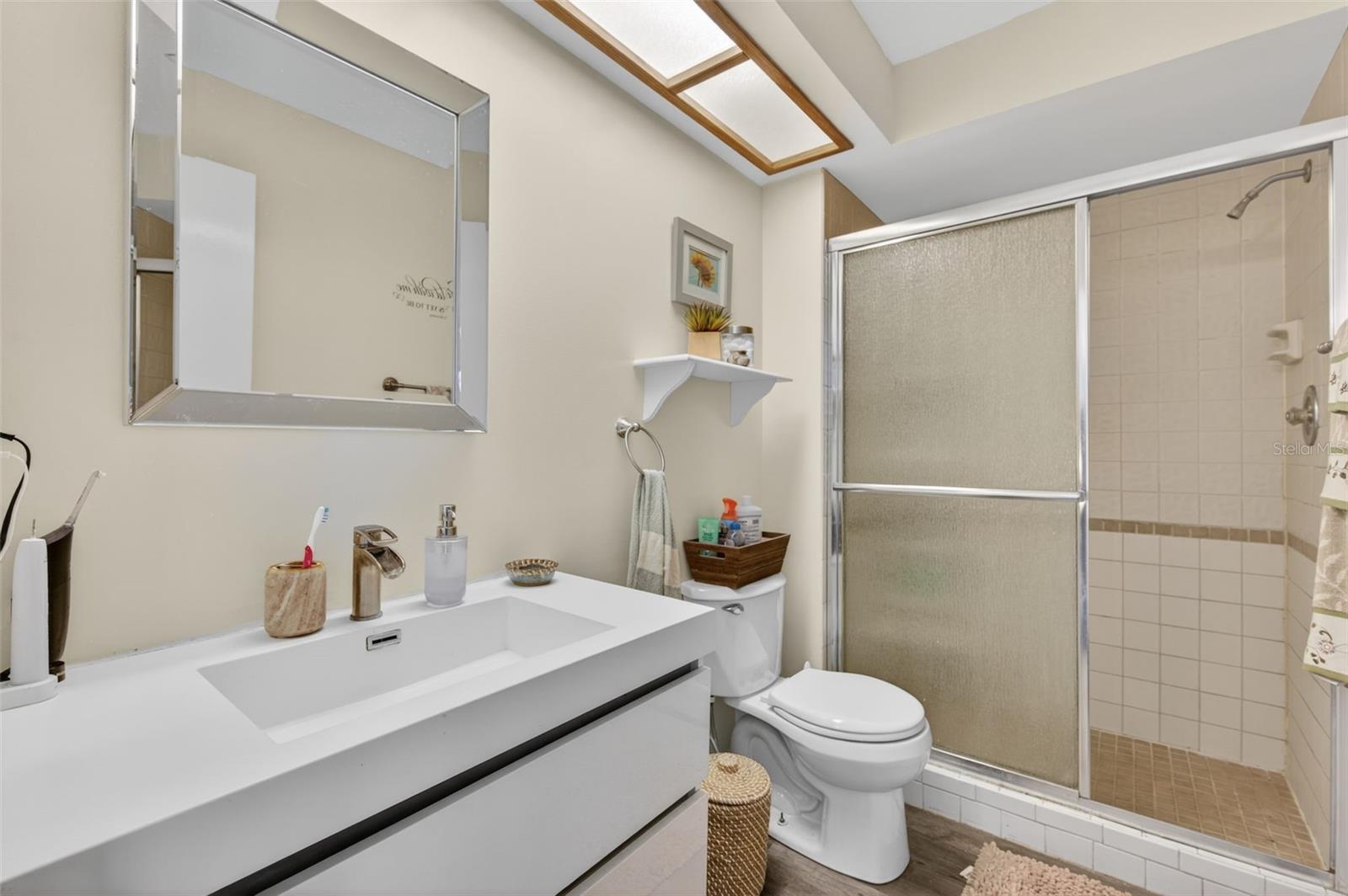 Primary bathroom has a walk-in shower