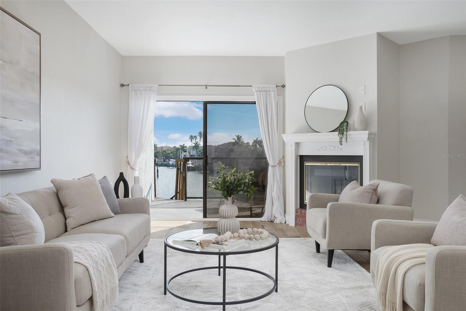 Living with Open Floor Plan; View of Kitchen, Dinning and Water