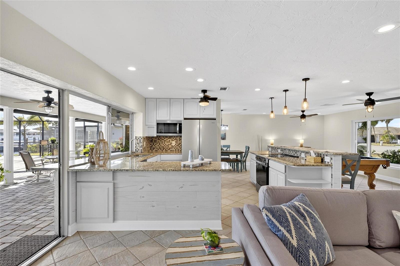 kitchen with sliding door and sliding window