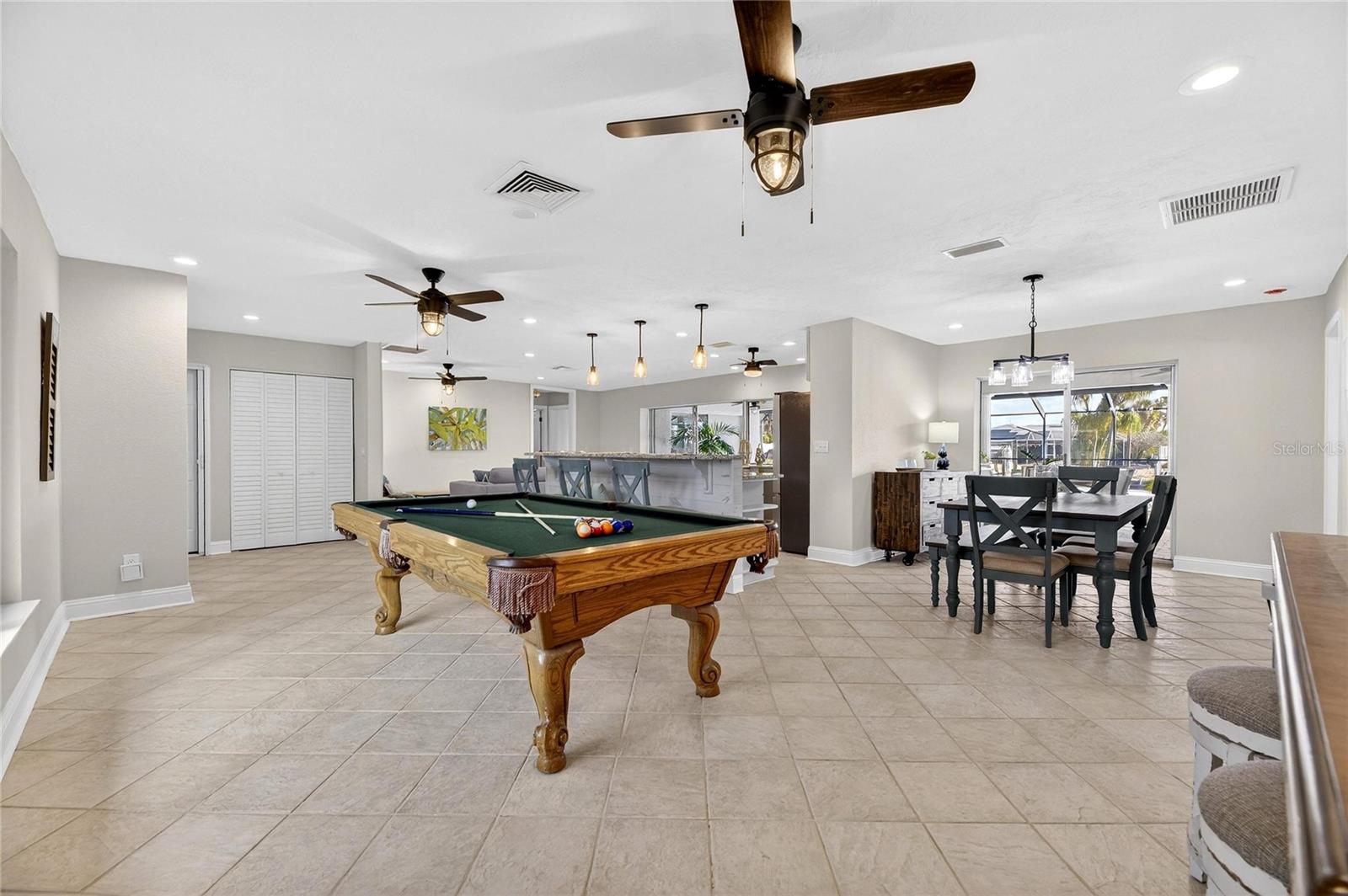 pool table family room and dining room