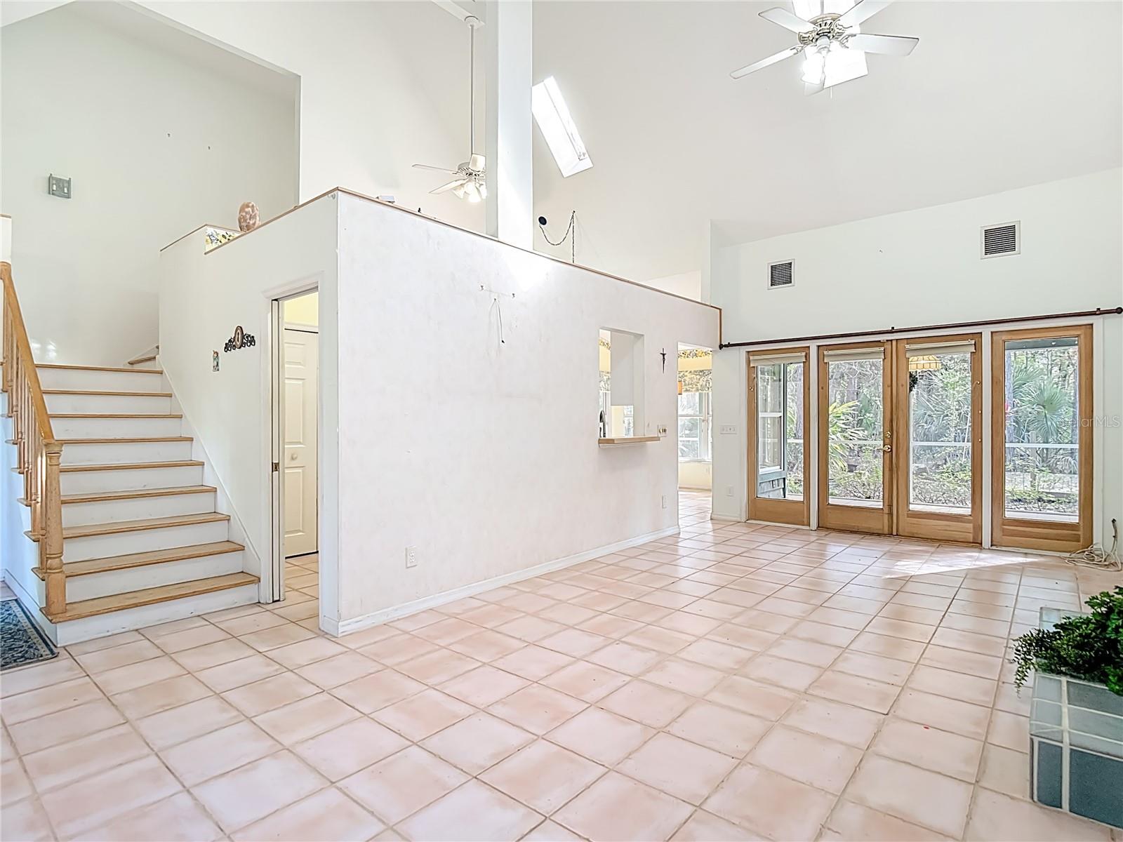 Living Room view with French Doors to Patio