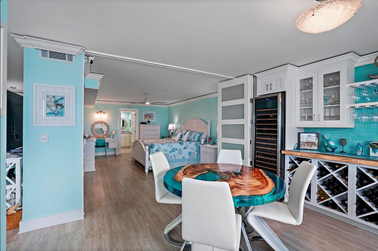 The bifold doors open for a view of the water at night if you like