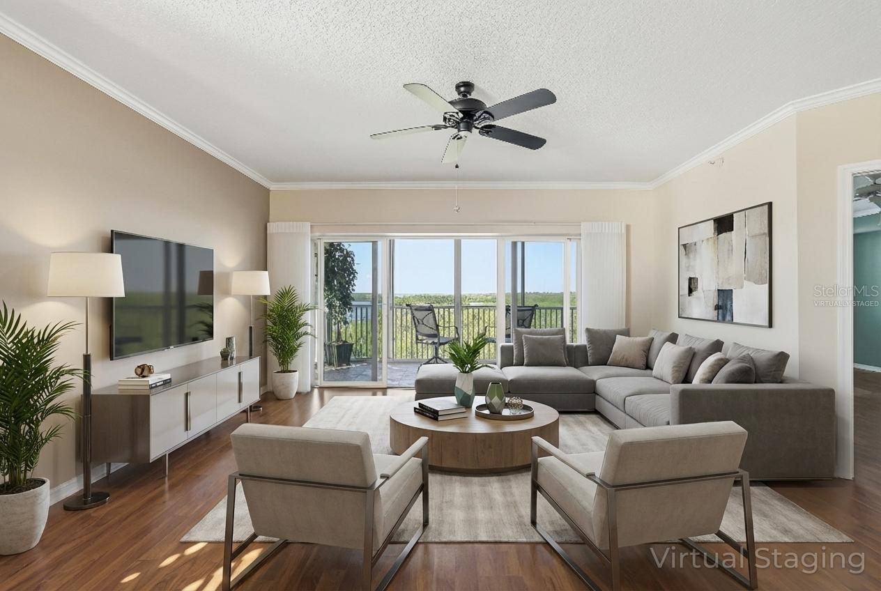 Great room - virtually staged