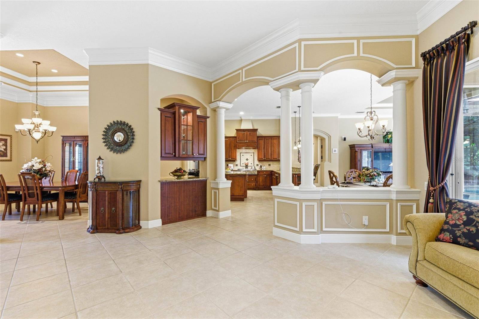 View of kitchen and dining room from living room