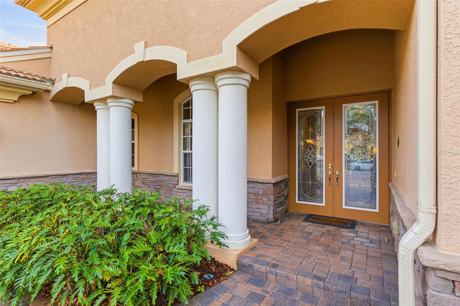 Front porch with beautiful double doors