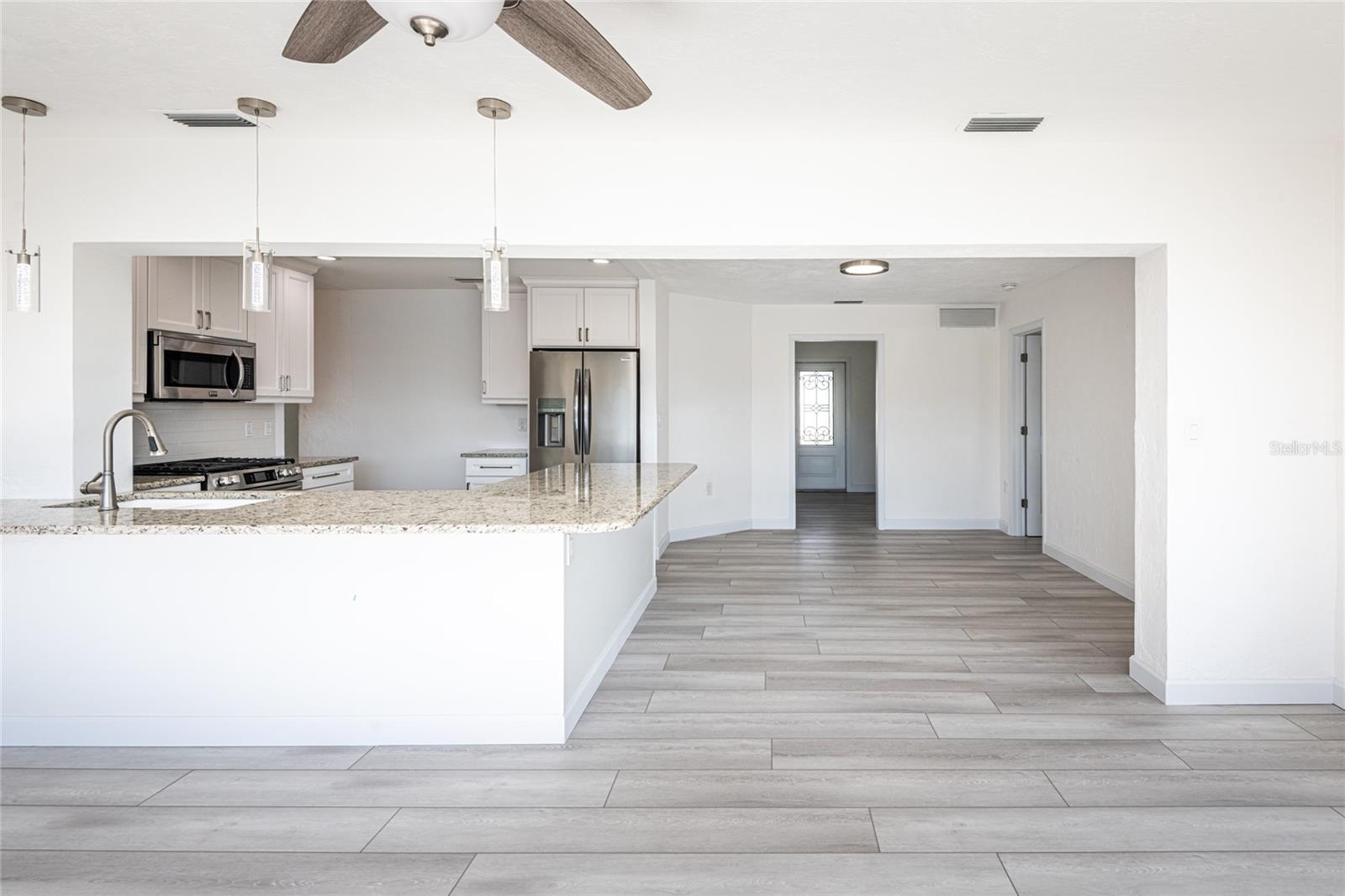 Kitchen counter accommodates barstool seating